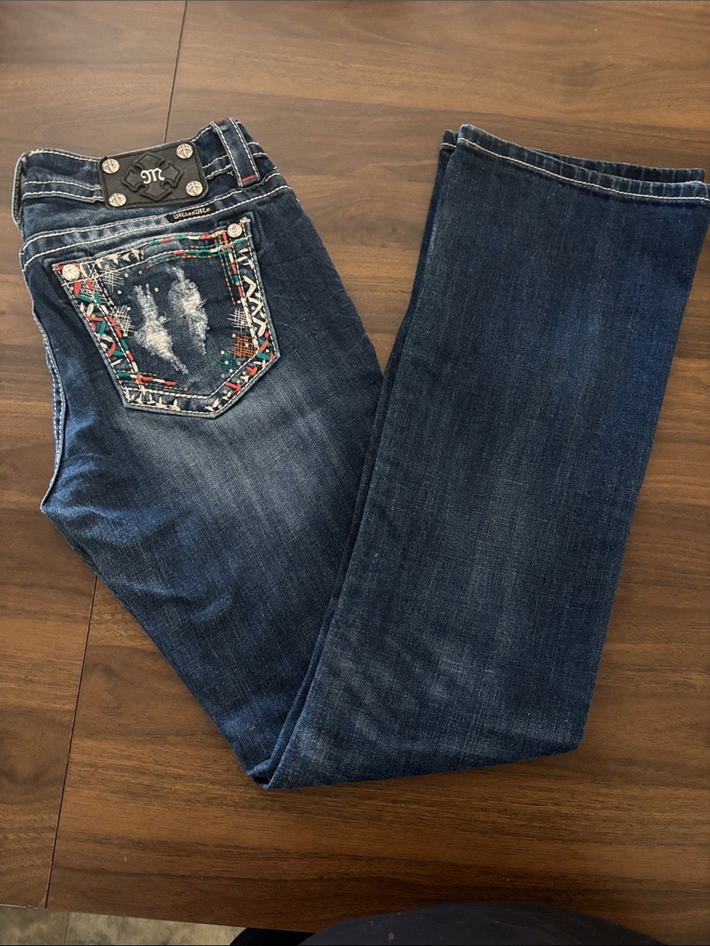 Miss Me Dark Blue Boot Cut Jeans with Embroidered Pocket